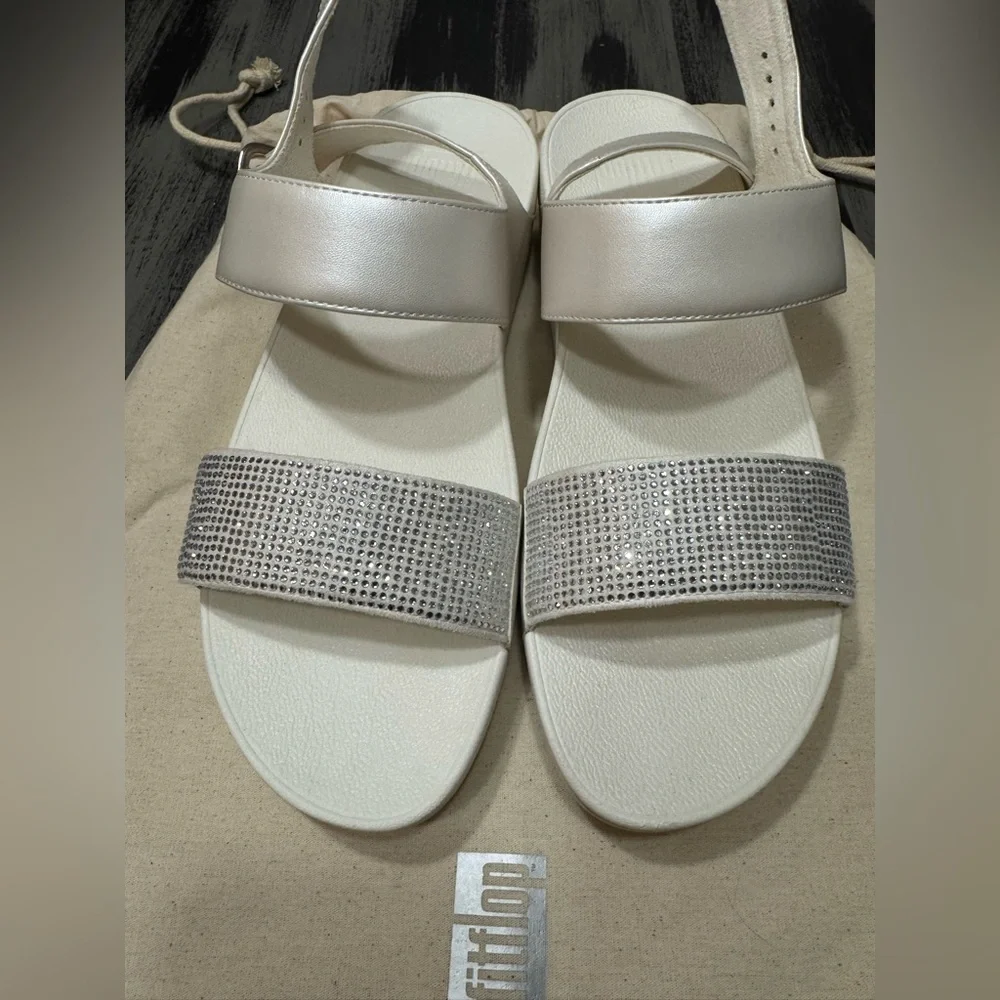 FitFlop Lulu Crystal Embellished Back-Strap Sandals in Crème Size 10 - Picture 7 of 11
